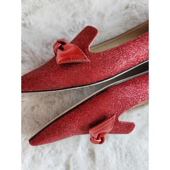 NWD Jimmy Choo Glitter Flat Bow Size EU 37 Red - Picture 8 of 15